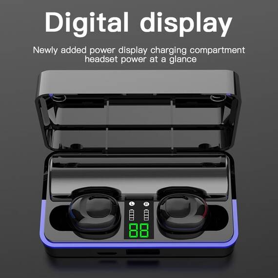 Casti Bluetooth 5.0 DacEnergy©, Wireless, 6D bass, display LED inteligent, automatic pairing, reducere inteligenta a zgomotului, microfon incorporat, IPX6 Impermeabil, culoare alb - 4- Roveli