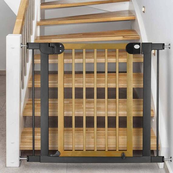 Bariera poarta de protectie copii, realizata din metal si lemn, deschidere pe 2 fete, latime reglabila, 76-104 cm, posibilitatea de blocare, negru - 6- Roveli