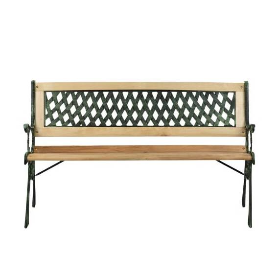 ​Banca de gradina , cadru din otel, lemn de plop, cu spatar, 124x74x43 cm, natur - - Roveli
