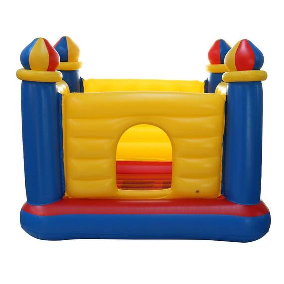 Spatiu de joaca, este realizat din PVC, forma de castel colorat de basm, cu turnuri gonflabile si ziduri, 175 x 175 x 135 cm, galben si albastru - - Roveli