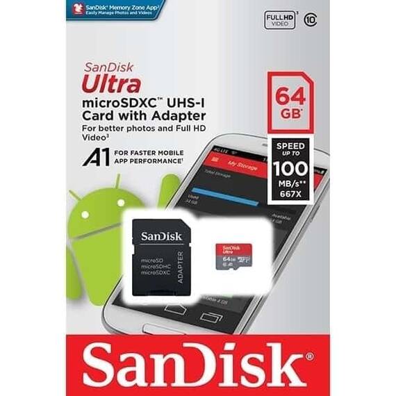 Card de memorie DacEnergy©, microSDXC 64GB, clasa 10 A1 UHS-I, 100MBss, adaptor SD Micro TF/SD - 2- Roveli