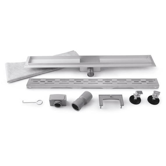 Rigola pentru dus DacEnergy©, realizata din otel inoxidbil, adancimea 52mm, picioruse detasabile, model cu lini, 90 cm - 5- Roveli