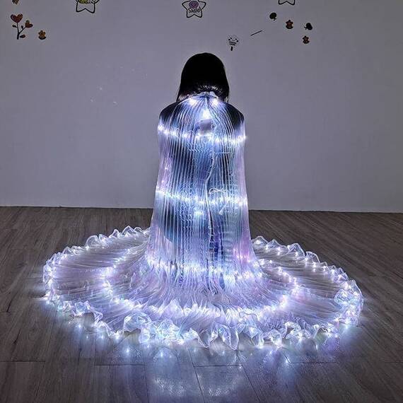 Aripi de dans fluture DacEnergy©, pentru spectacol, cu Led, stralucitoare, buton on/of, 300x145 cm, alb - 5- Roveli