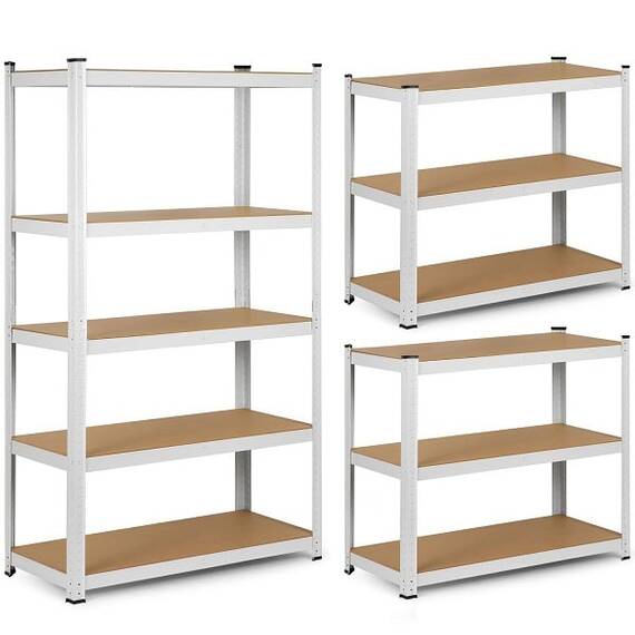 Raft metalic, raft din MDF, 5 rafturi, montaj fara suruburi, prin apasare, 125 kg pe raft, 625 kg total, 150 x 75 x 30 cm, alb - 3- Roveli