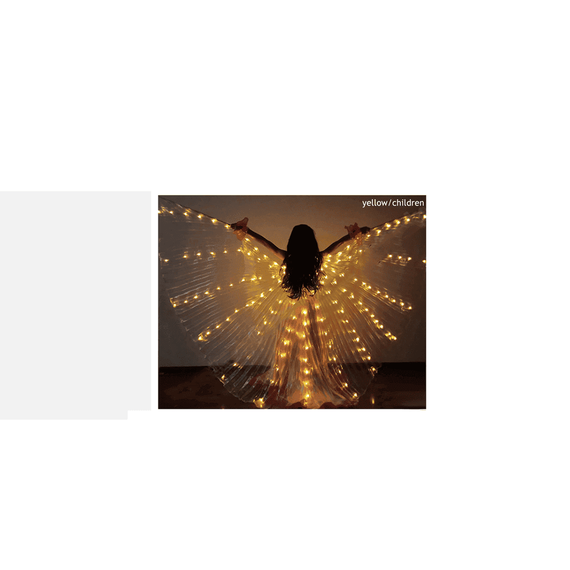 Aripi de dans fluture DacEnergy©, de copii,  pentru spectacol, cu Led, 2 bete extensibile, buton oprire/pornire,  250 x 120 cm, galben - 2- Roveli