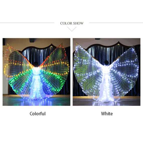 Aripi de dans fluture DacEnergy©, de copii,  pentru spectacol, cu Led, 360 de grade,  2 bete extensibile, 300 x 145 cm, multicolor - 2- Roveli