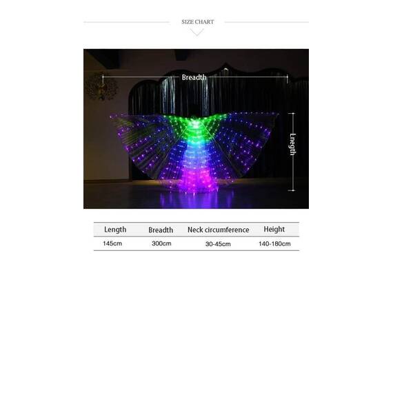 Aripi de dans fluture DacEnergy©, pentru spectacol, cu Led, 360 de grade,  2 bete extensibile, 145x300 cm, 3 culori, verde, albastru si rosu - 2- Roveli