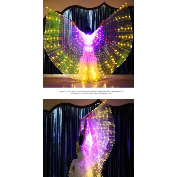 Aripi de dans fluture DacEnergy©, pentru spectacol, cu Led, 360 de grade,  2 bete extensibile, 145x300 cm, 3 culori, violet, rosu si auriu - 5- Roveli