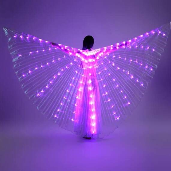Aripi de dans fluture DacEnergy©, pentru spectacol, cu Led, stralucitoare, 360 de grade, model simplu, 300 cm, violet - - Roveli