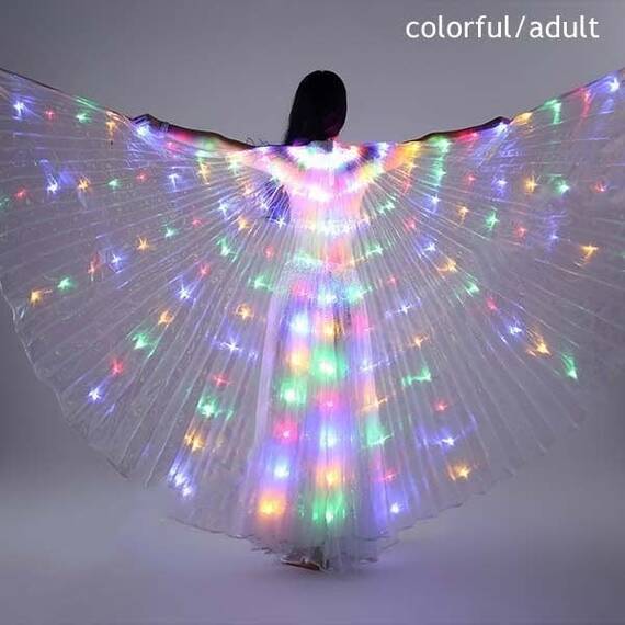 Aripi de dans fluture DacEnergy©, pentru spectacol, cu Led, stralucitoare, 360 de grade, model simplu, 300 cm, multicolor - - Roveli