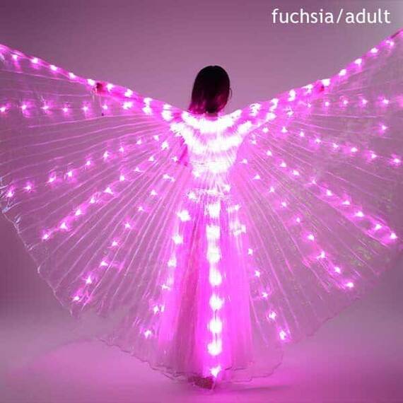 Aripi de dans fluture DacEnergy©, pentru spectacol, cu Led, stralucitoare, 360 de grade, model simplu, 300 cm, fucsia - 5- Roveli