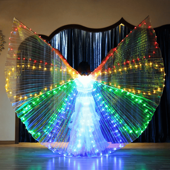 Aripi Led de dans DacEnergy©, pentru spectacol, model tip fluture, 300x145 cm, baston extensibil, multicolor - - Roveli