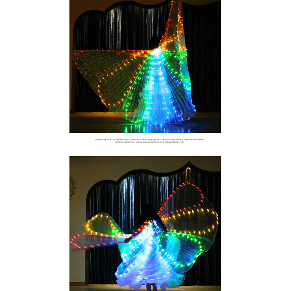 Aripi Led de dans DacEnergy©, pentru spectacol, model tip fluture, 300x145 cm, baston extensibil, multicolor - 2- Roveli