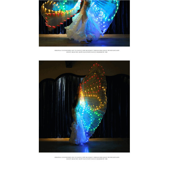 Aripi Led de dans DacEnergy©, pentru spectacol, model tip fluture, 300x145 cm, baston extensibil, multicolor - 3- Roveli