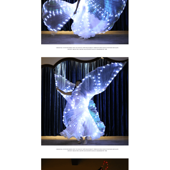 Aripi Led de dans DacEnergy©, pentru spectacol, model tip fluture, 300x145 cm, baston extensibil, alb - 5- Roveli