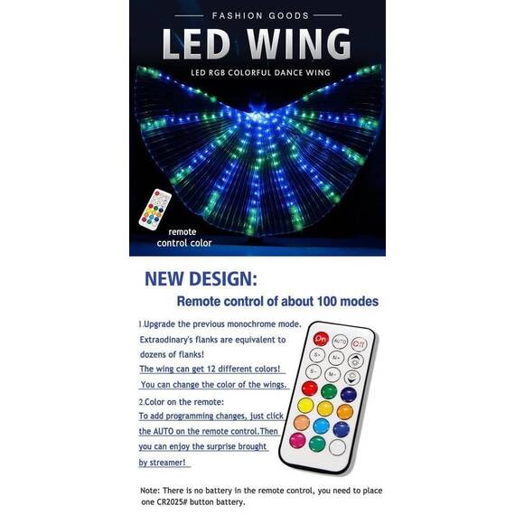 Aripi Led de dans DacEnergy©, pentru spectacol, control RGB, 12 culori, efecte de culori, tip paianjen, cu telecomanda - 3- Roveli