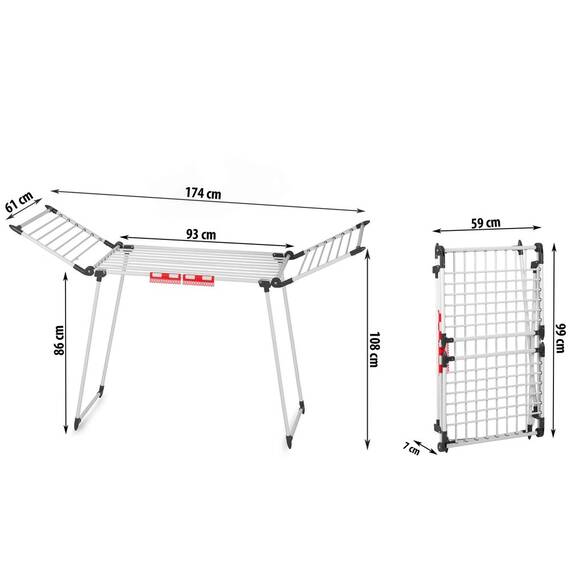 Uscator de rufe DacEnergy©, metalic, pliabil, picioare antiderapante, 174x108x61 cm, alb - 4- Roveli
