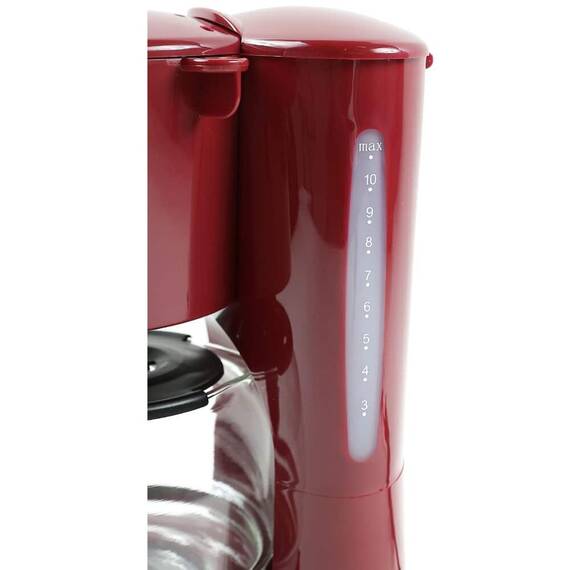 Cafetiera, 900 W, 1.25 l, capacitate 10 cesti, functie de mentinere la cald, anti-picurare, oprire automata, rosu si negru - 4- Roveli