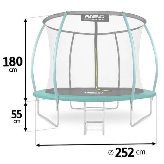 ​Trambulina de gradina , stalpi metalici profilat, plasa de siguranta interioara, arcuri zincate, intrare in forma de L, 252 cm - 6- Roveli