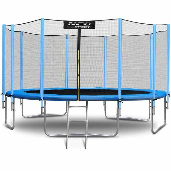 ​Trambulina de gradina , stalpi metalici, plasa de siguranta exterioara, scara metalica solida, sarcina maxima 150 kg, picioare stabile duble, 465 cm - - Roveli