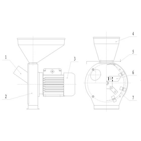 ​Moara pentru cereale, cu motor electric, 2.5 kW, 4 site, 1 impingator, turatie motor 2500 rot/min - 6- Roveli