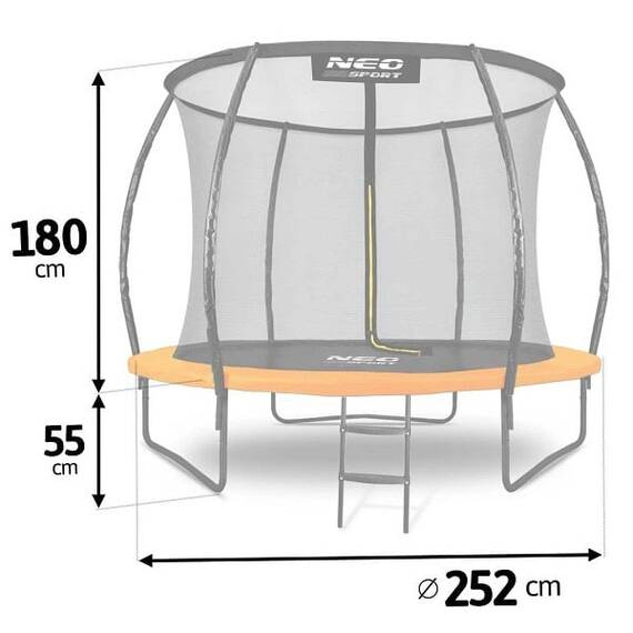 Trambulina de gradina , 3 picioare duble, plasa interioara, scara metalica cu trepe largi, covor durabil, impermeabil, 252 cm - 7- Roveli