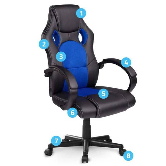 Scaun gaming DacEnergy©, ergonomic, cu tetiera, reglare lina a inaltimii, spate inalt cu orificii de ventilatie, roti duble, baza durabila, negru si albastru - 3- Roveli