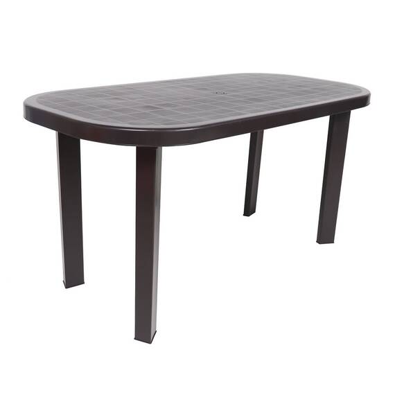 Masa ovala de gradina DacEnergy©, material plastic, dimensiuni 140 x 70 x 70 cm, culoare maro - 2- Roveli