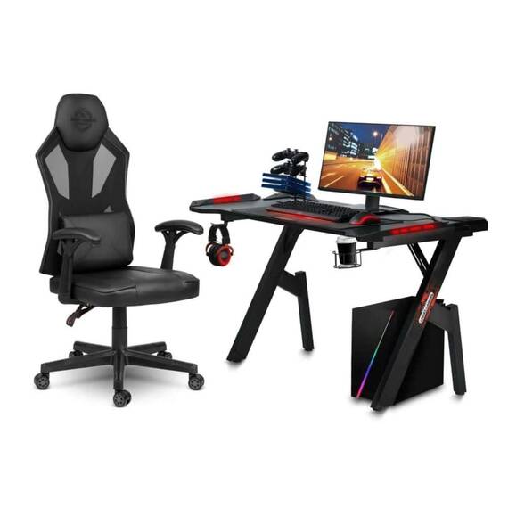 Scaun gaming DacEnergy©, husa din piele ecologica, baza cu cinci picioare, roti cauciucate, mecanism multi-bloc, reglarea inaltimii, negru - 10- Roveli