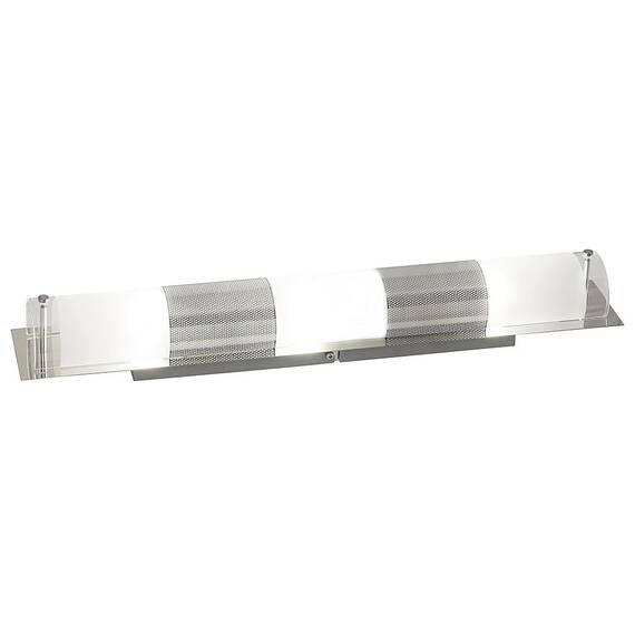 Aplica pentru baie Rabalux,  structura metalica si abajur din sticla, cu ornament din metal cromat, 3 surse cu soclu E14, 40W, 580x90 mm - - Roveli