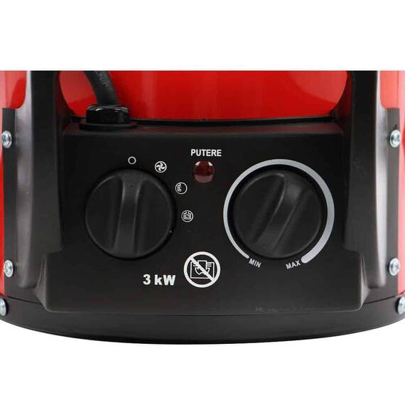 Aeroterma electrica, tehnologia PTC, termostat incorporat, 3 kW, 220 -240 V, 209 x 265 x 293 mm, rosu si negru - 2- Roveli
