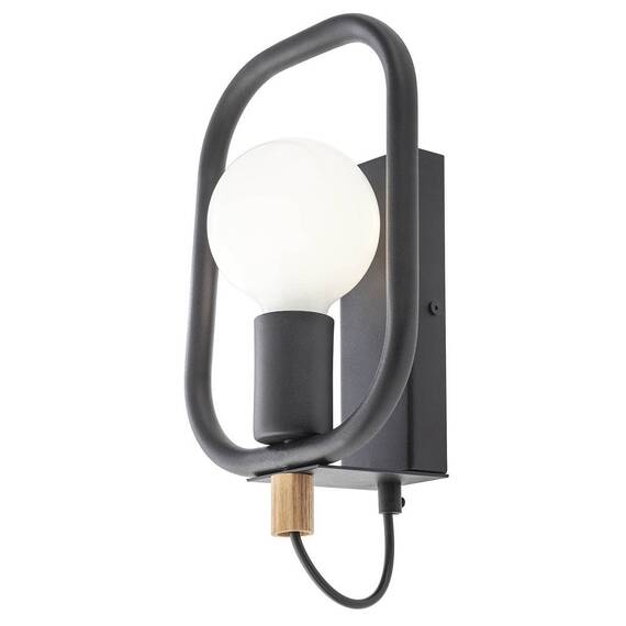 Aplica Smarter, structura din metal, detaliu din lemn natur, soclu E27, 42 W, stil modern, neagra - 2- Roveli