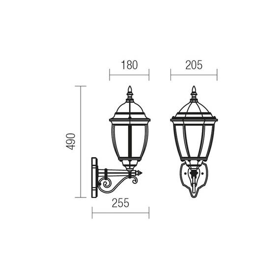 Aplica pentru exterior Smarter, structura din aluminiu, dispersoar din sticla, orientata in sus, E27, IP44, 205 x 255 x 490 mm, finisat negru antic - 2- Roveli