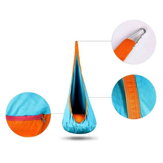 Hamac copii Neo-Sport, tip cocon, material rezistent, perna inclusa, 80kg, carlig inclus, turcoaz, 140x55 cm - 2- Roveli