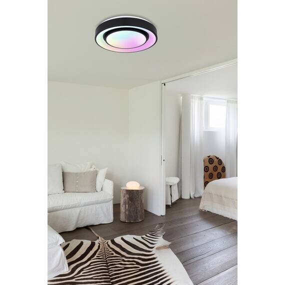 Plafoniera LED Globo, structura din metal si plastic, 24W, 1500lm, lumina calda/rece, functie memorie, lumina de veghe, telecomanda, negru si opal - 2- Roveli