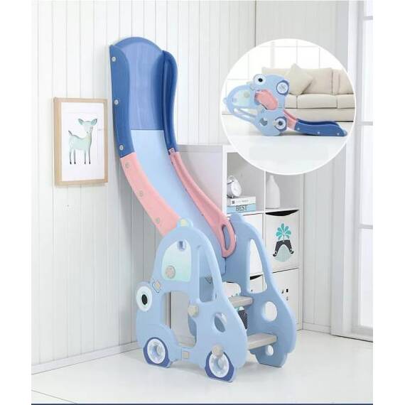Tobogan pentru copii DacEnergy©, realizat din plastic, cu cos de baschet, in forma de masina, 180 x 80 x 40 cm, albastru - 3- Roveli