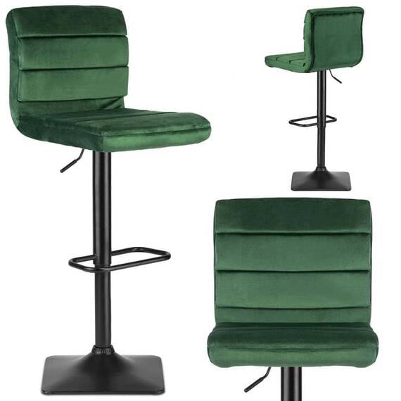 Scaun de bar cu spatar DacEnergy©, din velur, suport pentru picior, reglabil pe inaltime, stabil, verde - 3- Roveli