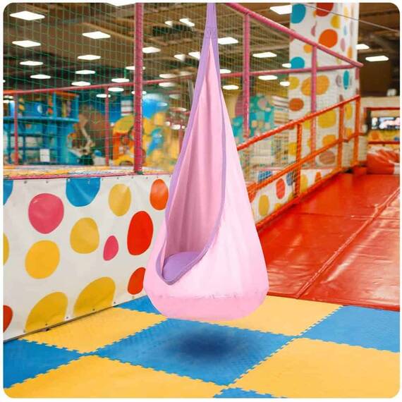Hamac copii Neo-Sport, tip cocon, material rezistent, perna inclusa, 80kg, carlig inclus, roz deschis, 140x55 cm - 3- Roveli