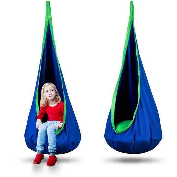 Hamac copii Neo-Sport, tip cocon, material rezistent, perna inclusa, 80kg, carlig inclus, albastru, 140x55 cm - 3- Roveli