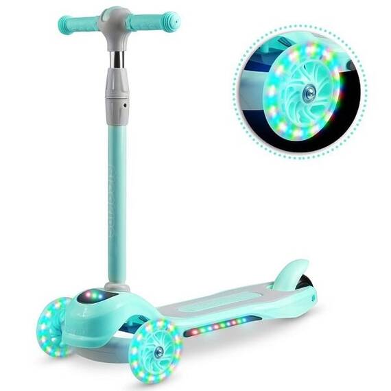 ​Trotineta, material ghidon aluminiu, cu 3 roti, iluminare Led in roti, inaltime reglabila, 79x27x60 cm, menta - 3- Roveli