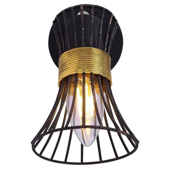 Aplica Globo, realizata din metal, soclu E14 ,40W, cu intrerupator, 90 x 155 mm, culoare negru si auriu - 3- Roveli