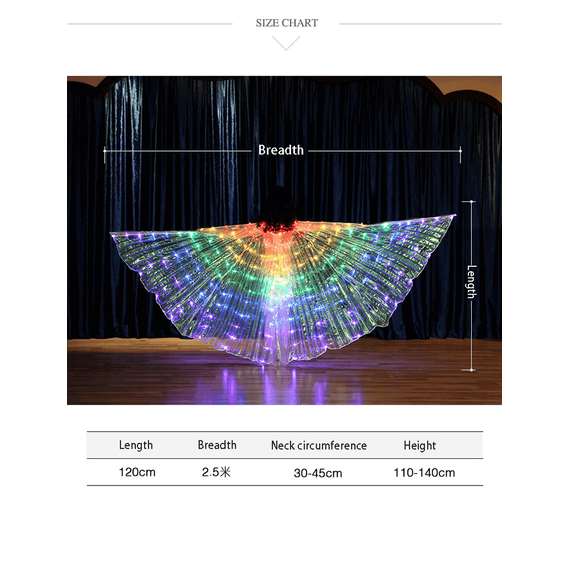 Aripi de dans fluture DacEnergy©, de copii,  pentru spectacol, cu Led, 2 bete extensibile, buton oprire/pornire, 250 x 120 cm, rosu - 4- Roveli