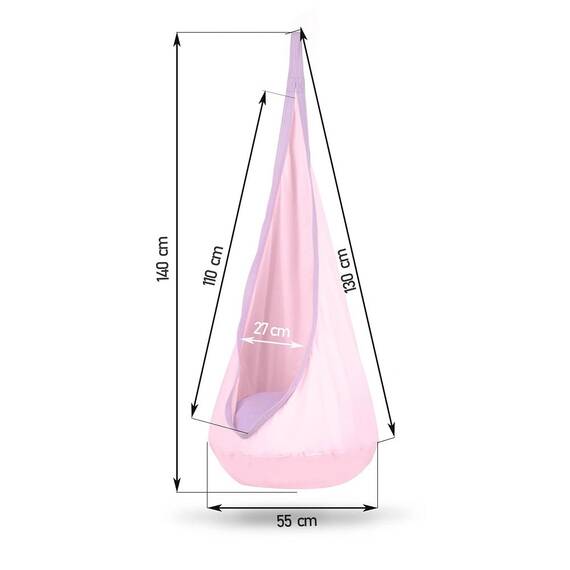 Hamac copii Neo-Sport, tip cocon, material rezistent, perna inclusa, 80kg, carlig inclus, roz deschis, 140x55 cm - 4- Roveli