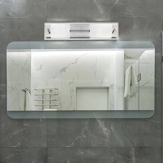 Aplica pentru baie Rabalux,  structura metalica si abajur din sticla, cu ornament din metal cromat, 2 surse cu soclu E14, 40W, 380x90 mm - 4- Roveli
