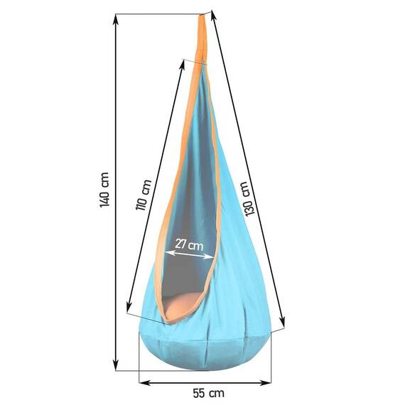 Hamac copii Neo-Sport, tip cocon, material rezistent, perna inclusa, 80kg, carlig inclus, turcoaz, 140x55 cm - 4- Roveli