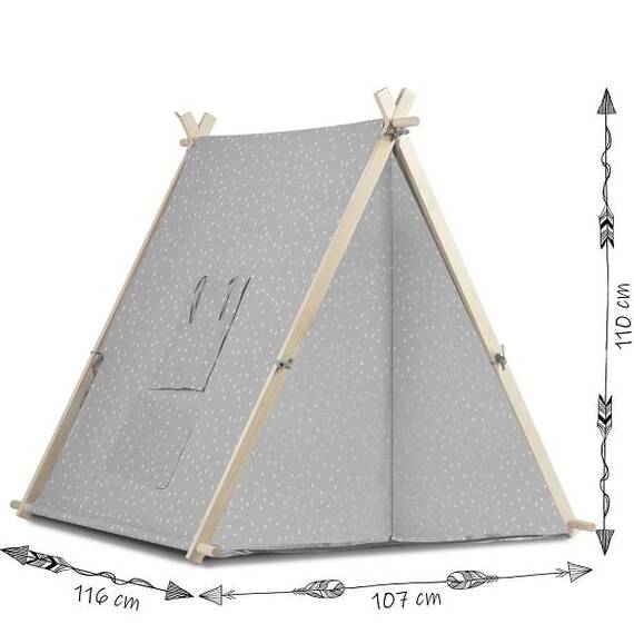​Cort de joaca pentru copii , cadru din lemn, forma de cort indian, 2 perne, un covor izolant gros, lampa Led, 116 x 107 x 110 cm, gri - 5- Roveli