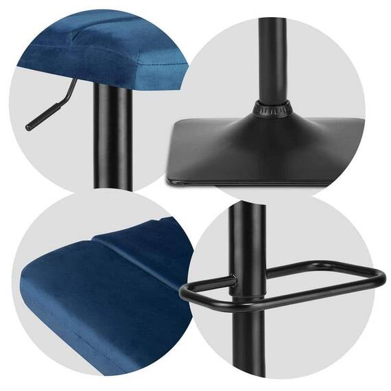Scaun de bar cu spatar DacEnergy©, din velur, suport pentru picior, reglabil pe inaltime, stabil, albastru - 5- Roveli