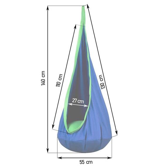 Hamac copii Neo-Sport, tip cocon, material rezistent, perna inclusa, 80kg, carlig inclus, albastru, 140x55 cm - 5- Roveli