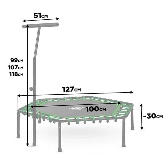 Trambulina fitness, cu maner reglabil, forma hexagonala, structura stabila, 6 picioruse, 127 cm, verde - 5- Roveli
