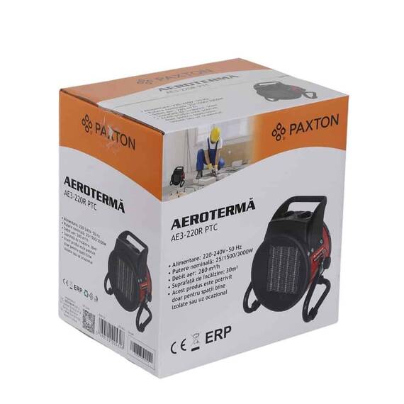 Aeroterma electrica, tehnologia PTC, termostat incorporat, 3 kW, 220 -240 V, 209 x 265 x 293 mm, rosu si negru - 5- Roveli